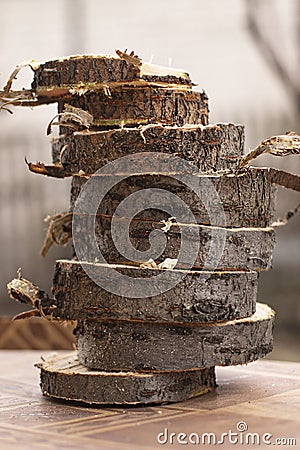 Background picture of felled wood blocks Stock Photo