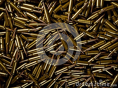 Background of pile of polished rifle bullets Stock Photo