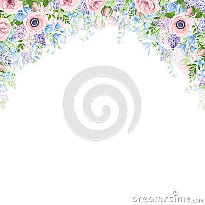 Background with pink, blue and purple flowers. Vector illustration. Vector Illustration