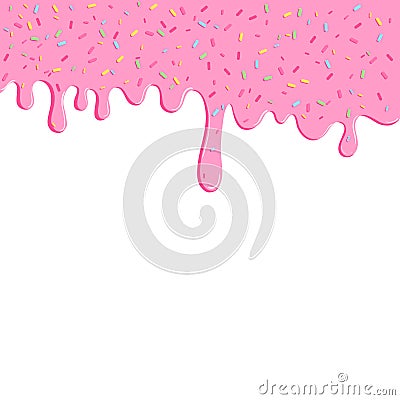 Background with pink donut glaze. Many decorative sprinkles. Easy to change colors. Pattern design for banner, poster Vector Illustration