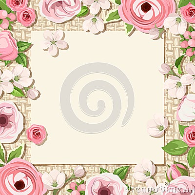Background with pink flowers on a sacking background. Vector eps-10. Vector Illustration