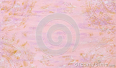 background of pink and gold wooden vintage wall with floral emboss details Stock Photo