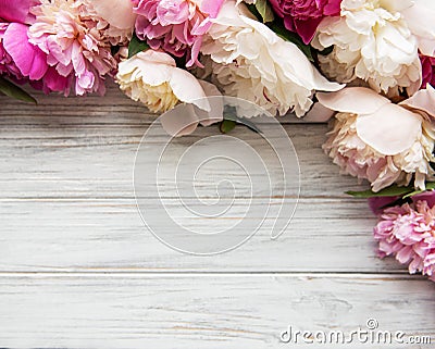 Background with pink peonies Stock Photo