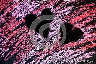 Background with pink and red chalk abstract. painted hearts Stock Photo