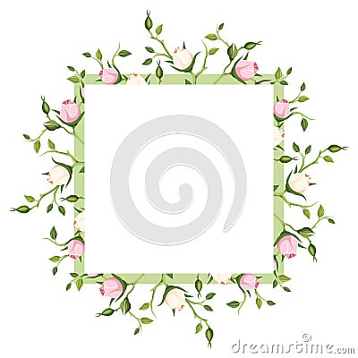 Background with pink and white rose buds. Vector illustration. Vector Illustration