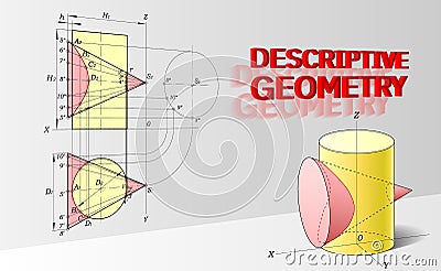 Drawings of parts in geometry Vector Illustration