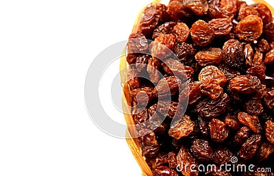 Small basket of dried grape brown raisins Stock Photo