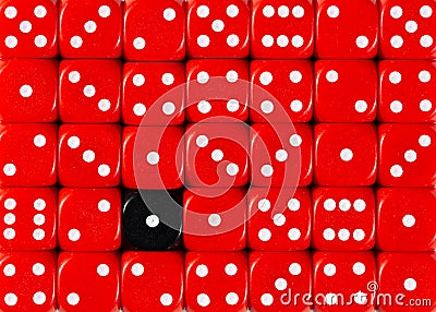 Background of random ordered red dices with one black cube Stock Photo