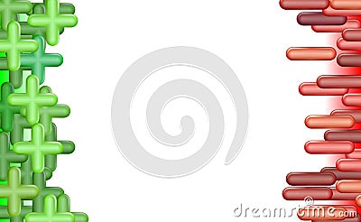 Background realistic plastic toys. Balance concept plus or minus, 3D rendering isolated on light background Vector Illustration