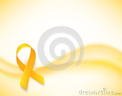 Background with realistic yellow ribbon. World childhood cancer awareness symbol, vector illustration. Vector Illustration