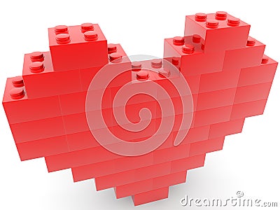 Background of red heart build from toy bricks Cartoon Illustration