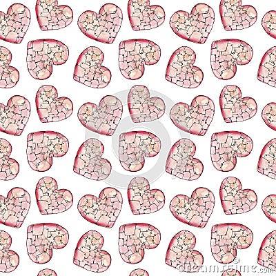 Background with red hearts, pink heart in pieces Stock Photo