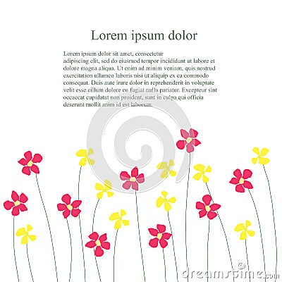 Background with red and yellow flowers billow on white, Lorem ipsum Vector Illustration