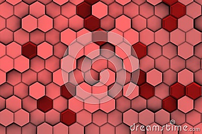Background of redish hexagons with relief and shadows, Stock Photo