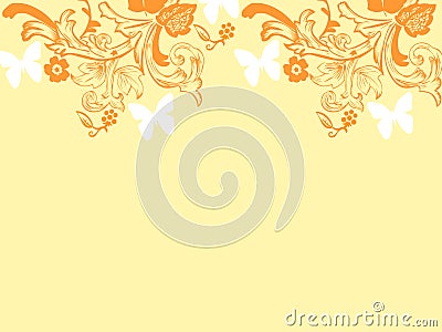 Background repetition flowers cards backgrounds orange butterflies Stock Photo