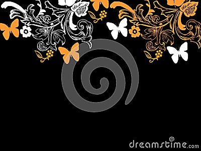 Background repetition flowers cards backgrounds orange butterflies Stock Photo