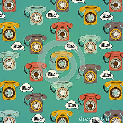 Background with retro phone Cartoon Illustration