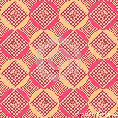 Background with rhombuses and circles of pink and light brown colors, seamless pattern, vector Vector Illustration