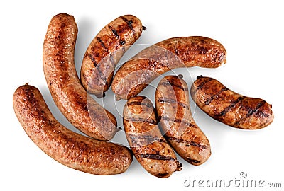 Roasted sausages on white background Stock Photo