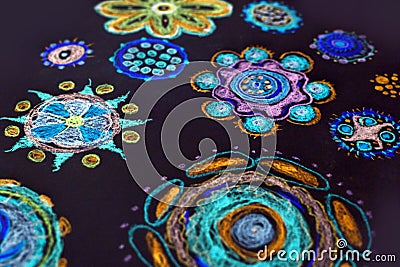 Children`s pencil drawing. in floral multi-colored tones Stock Photo