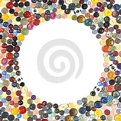 Background with round frame - multicolored buttons on a white surface Stock Photo