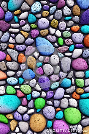 Background from round pebbles pattern, 3d multicolored rounded small stones pattern abstract wallpape Cartoon Illustration