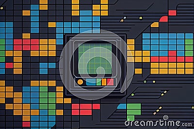 Background in 80s, 90s style. Wallpaper or poster blank. Geometric pattern. Computer tiled Stock Photo