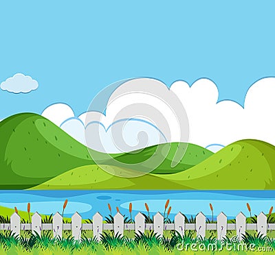 Background scene with hills and river Vector Illustration