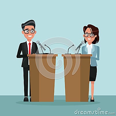 Background scene presidential candidate speaks to people from tribune Vector Illustration