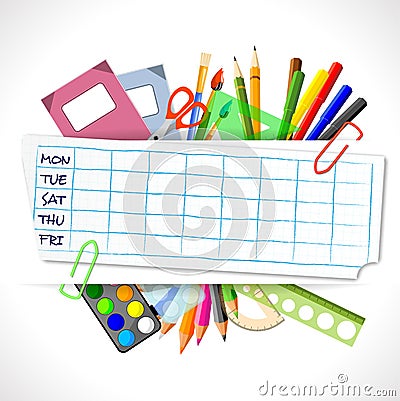 Background for school timetable with stationery Vector Illustration