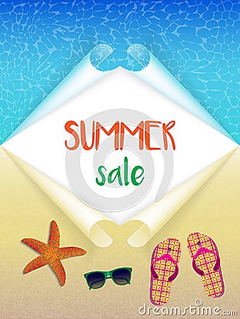 Background with sea and sand and the words `summer sale` Vector Illustration