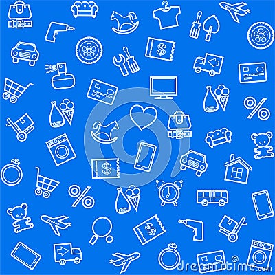 Background, seamless, blue, product categories, online store. Vector Illustration