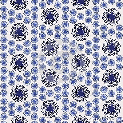 Background seamless pattern with many repeating stylized blue flowers Cartoon Illustration