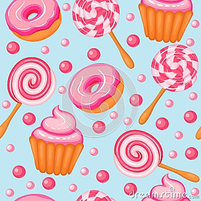 background seamless sweet donuts candy cupcakes Vector Illustration