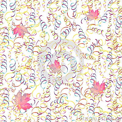 Background with serpentine and falling maple leaves. Vector Illustration Stock Photo