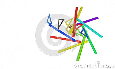 Background of Set square and ruler models, 3d render Stock Photo