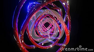 Background of several three-dimensional rings with a luminous texture on dark. abstract three-dimensional composition. 3d render Stock Photo
