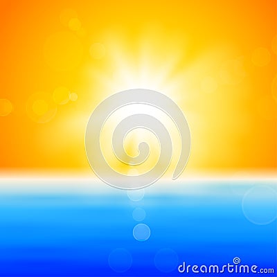 Background with shiny sun over the sea Vector Illustration