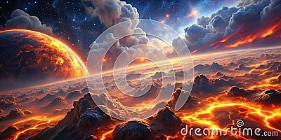 a background showing space lava and clouds in the sty Generative AI Stock Photo