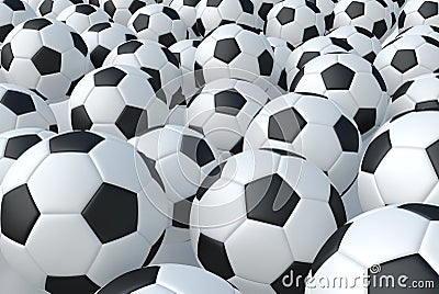 Background from soccer football balls, 3d render illustration Cartoon Illustration
