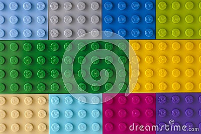 Background of some different colors. Lego baseplates Editorial Stock Photo