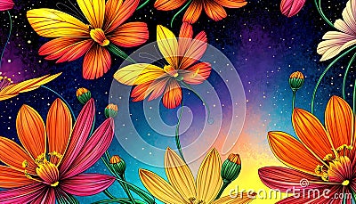 Background spiritual star dot nature beauty flower floral blossom color light Cartoon Illustration