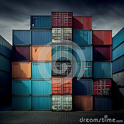 Background of Stack of Containers at a Port Stock Photo