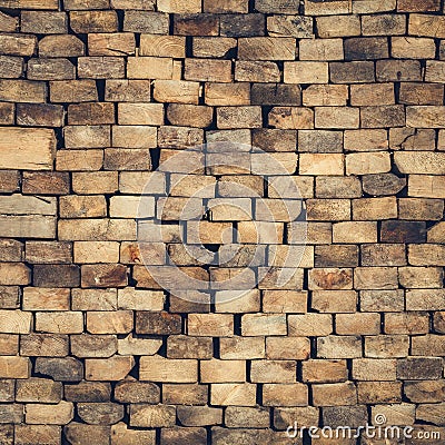 Background of Stacked Wood Cut in Squared Timber Stock Photo