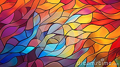 Background of a stained glass window with colorful abstract shapes, multidimensional shading in the style of leaf patterns, Stock Photo