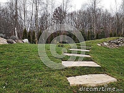 Nature landscape of rocky steps on the grass Stock Photo