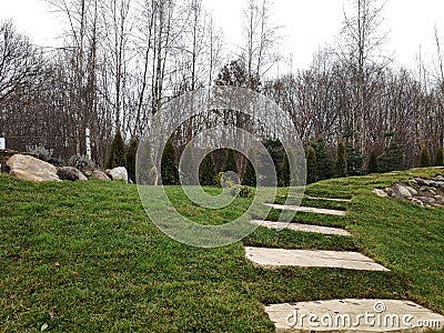 Nature landscape of rocky steps on the grass Stock Photo