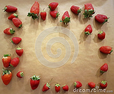 Background of strawberries for greetings and blessings: anniversaries, Valentine`s Day, birthdays, restaurant, love, friendship Stock Photo