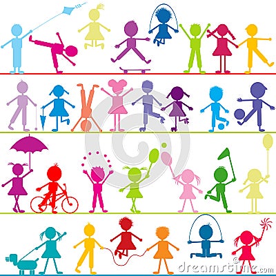 Background with stylized children playing Vector Illustration