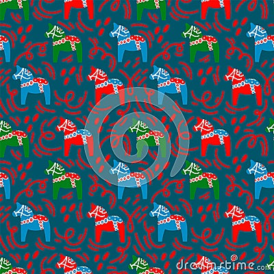 The background is a symbol of good luck. The horse gave for good luck. Illustrations of colored horses. A pattern for luck drawn Vector Illustration